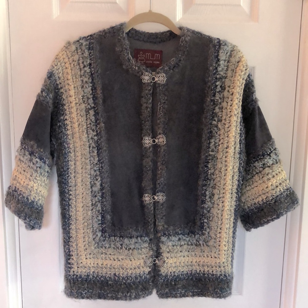 Vintage Canadian Suede and Crocheted Wool Cardigan Women’s Jacket size M